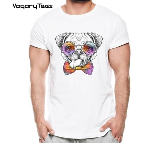 VagaryTees 2020 Mens Fashion Smilimg Pug With Sunglasses Print T-Shirt Novelty Funny French Bulldog Design Tops Cool Tee