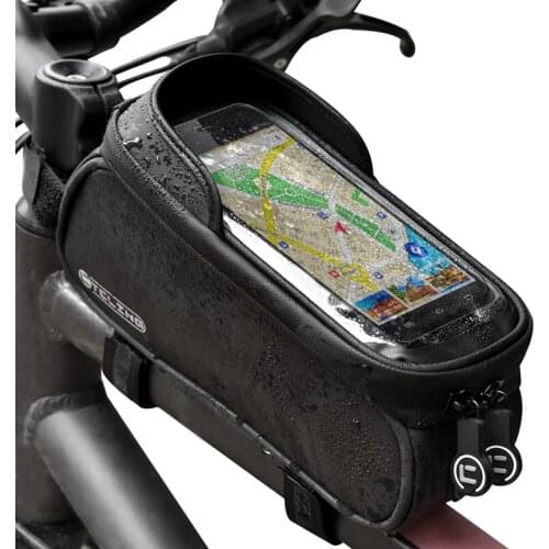 Bike Cellphone Front Frame Bag Waterproof Bicycle Phone Mount Case Large Capacity Compatible with Phone below 6.5"