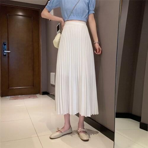 Spring 2021 new a-line skirt Korean version of the high waist and thin pleated drape all-match mid-length skirt