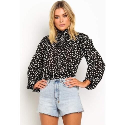 Spring/summer 2021 Europe womens shirt floral chiffon unlined upper garment wave point printed long-sleeved shirt