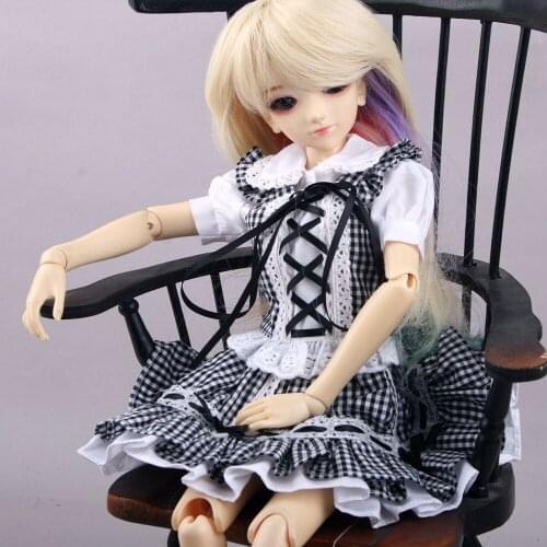 [wamami] 789# 1 Set Black Check Dress/Outfit For 1/4 MSD DOD AOD BJD Dollfie