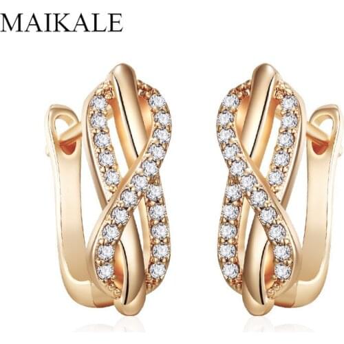 MAIKALE Geometric Stud Earrings Inlay Cubic Zirconia Infinity Shape Gold Korean Earrings for Women Fashion Jewelry Gifts