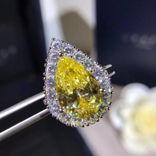 Top Quality 925 Sterling Silver Wedding Yellow Natural Stone Party Fashion Ring Jewelry Female Silver Ring