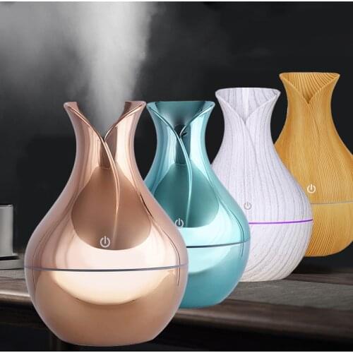 130ML Air Humidifier USB Wood Mini Ultrasonic Diffuser Air Purifier Essential Oil Aroma Diffuser LED Light Night for Office Home