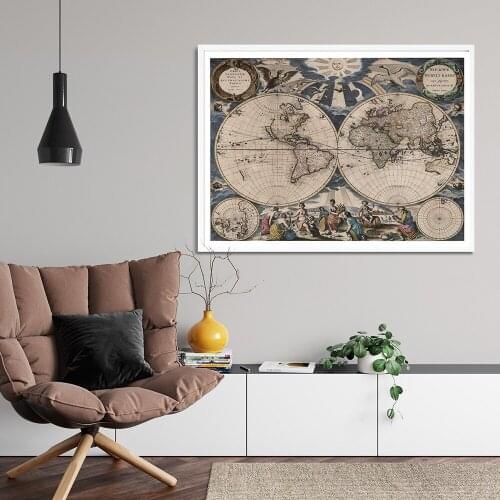1667 Map of the world Poster Canvas Painting Atlas Antique Map And Prints Plant Wall Art Pictures Living Room Decor