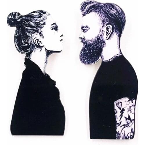 2Pcs Cartoon Couple Lover Character Badge Shaped Acrylic Badges for Clothes Brooch Pins Icons on The Backpack Decoration