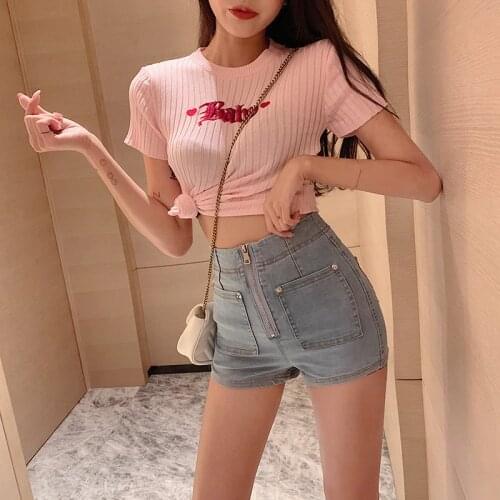 2020 light-colored denim shorts female tight-fitting bag hip sexy hot high waist thin super shorts