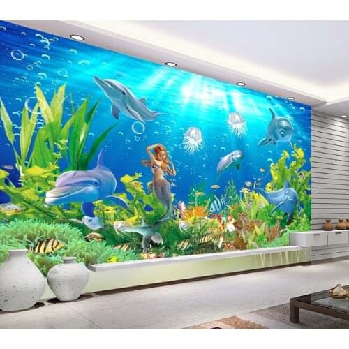 3D wallpaper custom mural non-woven wall paper mermaid dolphins underwater world TV setting wall photo wallpaper for walls 3d