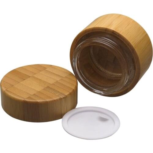 50g Bamboo Container Glass Cream Jar Portable Travel Jars For Cosmetic Packaging Empty Wood Plastic Bottle With Lid Reuse