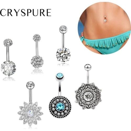 6pcs/set Body Piercing Zircon Accessories Jewelry Crystal Flower Navel Belly Button Ring Chic Stainless Steel Navel Ring