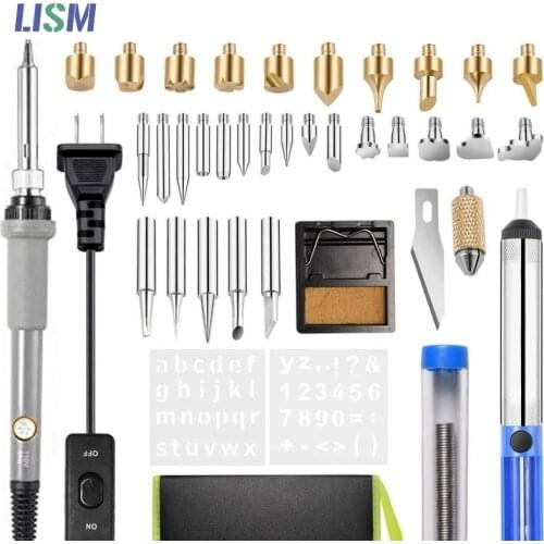 60W Soldering Iron Kit Wood Burning Kit Carving Pyrography Pen set Adjustable Temperature Wood Embossing Burning set Welding Kit