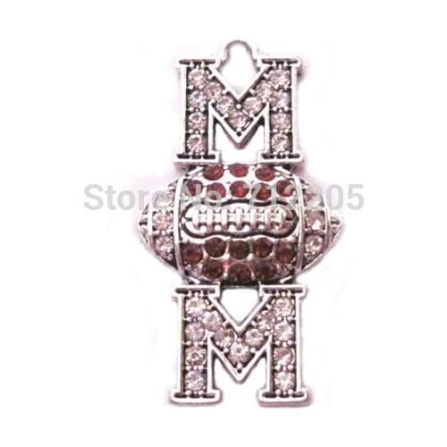 Antique silver plated zinc alloy studded Football MOM Crystal Pendant