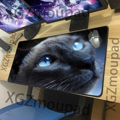XGZ Animal Cute Cat HD Blue Eyes Custom Large Mouse Pad Black Lock Edge Computer Keyboard Desk Mat Rubber Stripes Non-slip Xxl