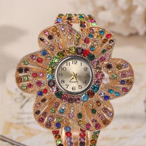 Fashion Women Rhinestone Watches Ladies Flower Bracelet Quartz Wristwatches Women Dress Watches Clocks Relogio Feminino Gifts