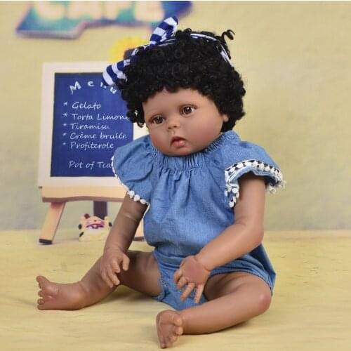 Black skin bebe reborn girl 55cm Full Silicone Reborn Baby Doll Toy Newborn baby Princess Toddler Doll Child Bathe Toy bonecas