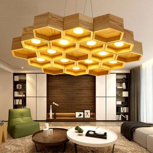 Wood Honeycomb LED Modern Pendant Lamp Indoor Dining Room Foyer Home Adornment Pendant Light 110-240V Free Shipping