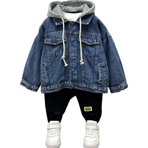 Boy sletter Baby Denim Jacket 2021 Spring Autumn Childrens Hooded Jacket Detachable Jacket Top Coat For Kids