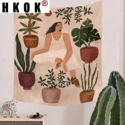 HKOK Nordic Rest Women Abstract Tapestry Wall Hanging Covering Rugs Background Cloth Beach Mat Blanket Art Bedroom Home Decor