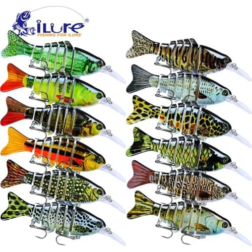 Ilure 11.2cm 14g Fishing Lure Articulated 7 Segments Swimbait Crankbait hard Fishing bait with Two 6# Black Treble Hook Bass