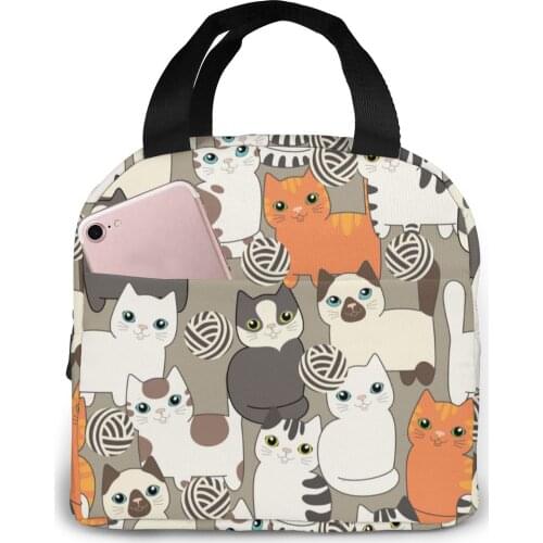 Insulated Lunch Bag Thermal Funny Cartoon Cats Tote Bags Cooler Picnic Food Lunch Box Bag For Kids Women Girls Men Children