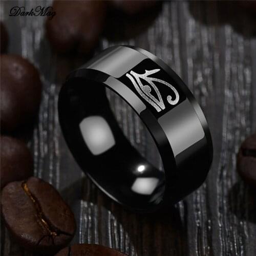DarkMag 8mm Men Ring Stainless Steel Wedding Jewelry Horus Anka Symble Ring