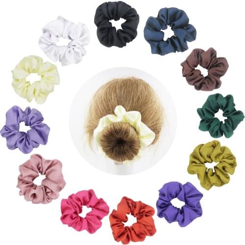 2PC Silk Solid Color Elastic Hair Bands Soft and Silky Fabric Simple Hair Scrunchies Hair Ponytail Holder Rope Hair Accessories