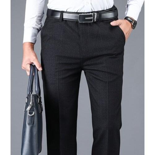 Suit Pants Men Straight High Waist Office Formal Dress Trousers For Men Stretch Black Mens Pants 2021 Autumn Spring Clothes