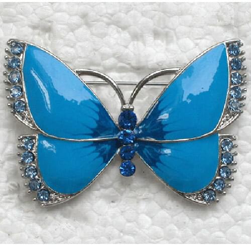 Fashion brooches Rhinestone Blue Enamel Butterfly brooch Pin C866 B