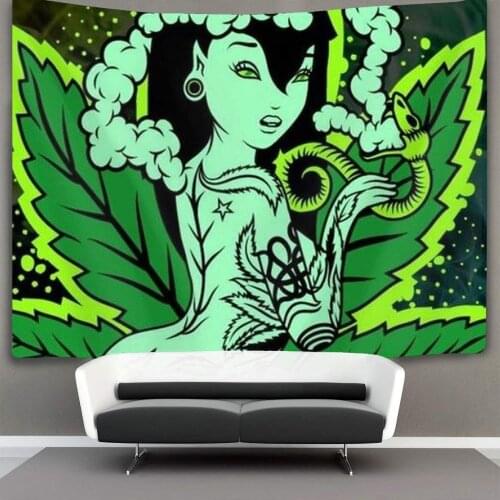 Fashion Beauty Green Psychedelic Weed Leaf Wall Tapestry Hippie Art