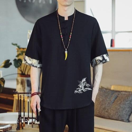 MenS Kung Fu Loose Blouse Traditional Chinese Clothing For Men Cheongsam Vintage Wushu Oriental T-Shirts Linen Tang Suit 10617