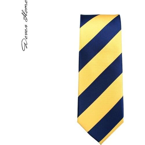 2020 Brand New Fashion High Quality Tie for Men 7CM Navy Blue Striped Yellow Necktie Business Formal Suit With Gift Box