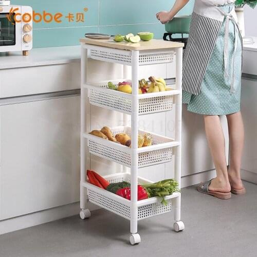 Kitchen racks floor multi-layer household removable trolley storage baskets put fruit and vegetable basket shelf 4 layers