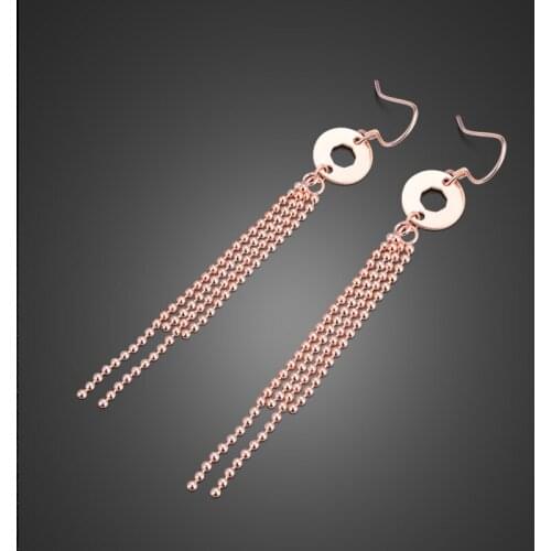 New Design 100% 925 sterling silver Long Tassel Earrings For Women Girl Bohemia Rose gold round Earring Fashion silve Jewelry