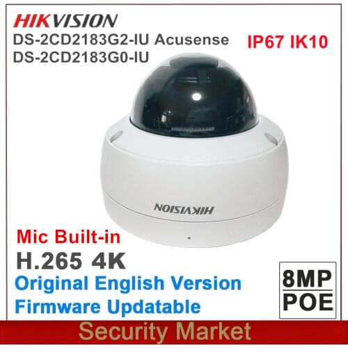 Original Hikvision English 8MP DS-2CD2183G0-IU 4K WDR Fixed IP IR CCTV POE Dome Network Camera with Build-in Mic