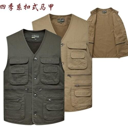 Large size S-4XL vest spring and autumn casual outdoor vest multi-pocket photography cotton vest mens fishing sleeveless vest