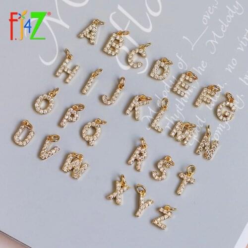 F.J4Z Alphabet Pendants Charms Brass Mini A-Z Letter DIY Jewelry for Necklace Zircon Crystal Initials Not easy change Color