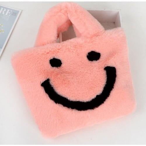 Fluffy Rabbit Fur Smile Bag Handbags For Women Cute Girls Plush Fur Smiley Love Handbags Bag Female Party Girlfriend Gift