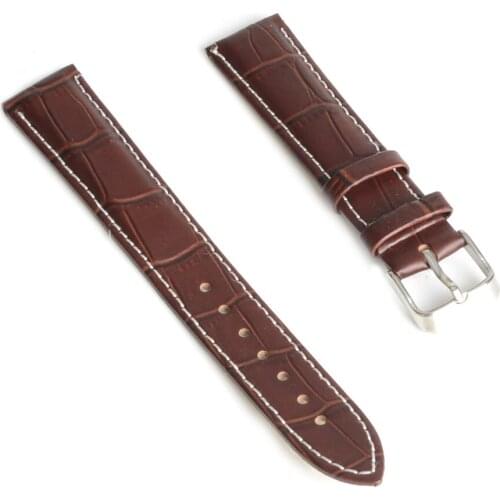 20mm Durable Brown Leather Watch Band Strap Alloy Buckle White Stitching Watchband waterproof anti-sweat SB0520