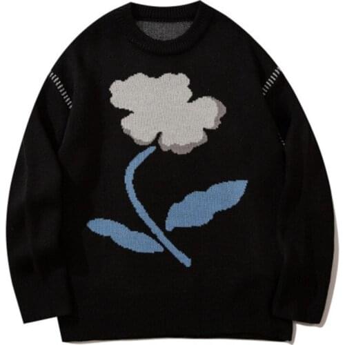 Hip Hop Flower Print Knitwear Mens Sweaters Harajuku Fashion Male Loose Tops Casual Streetwear Pullover Sweaters Unisex