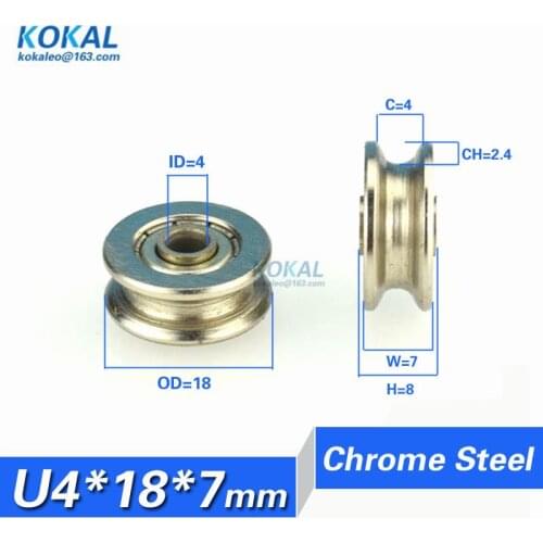 [U0418-7]Free shipping 10PCS 624ZZ ball bearing U groove type wheels 4mm*18mm*7mm non-ball bearing metal bearing roller