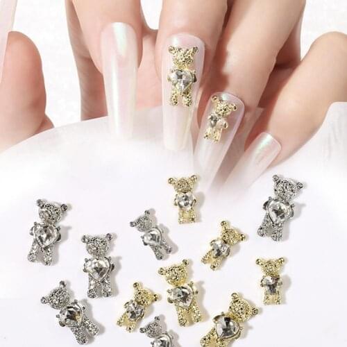 20Pcs/Bag Nail Decor High Quality Cute Shape Nail Art Alloy 3D Bear Nail Rhinestones Shining Rhinestone Charms for DIY Crafts