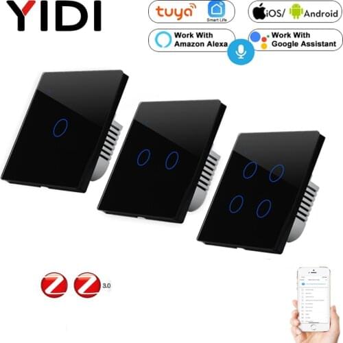 ZigBee Tuya Smart Wall Light Touch Switch, Smart Home 2/3 Way WiFi Voice Control EU UK Standard 1/2/3/4 Gang Switch, Google Home