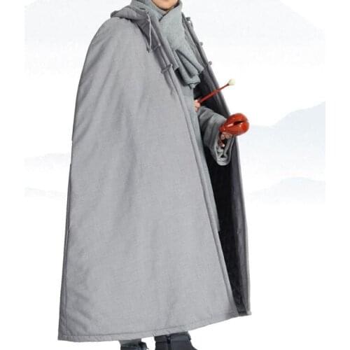 Unisex gray/brown/yellow winter cotton warm Buddhist Monk suits meditation cloak abbot nunrobe clothing martial arts cape