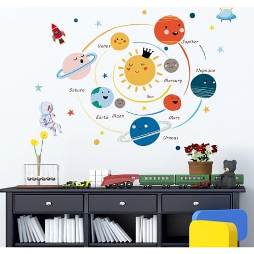 Cartoon Solar System Vinyl Wall Stickers Children Room Decoration Boy Kids rooms Wall Decor Nursery Decorate DIY Art Murals Home
