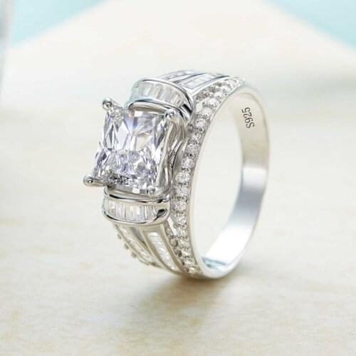 Vintage Female 5A Zircon Stone 925 Sterling Silver Ring Wedding Band Ring Promise Love Engagement Rings for Women Men