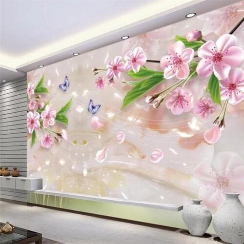 Wellyu Crystal Love butterfly plum TV background wall custom large mural green silk wallpaper papel de parede para quarto