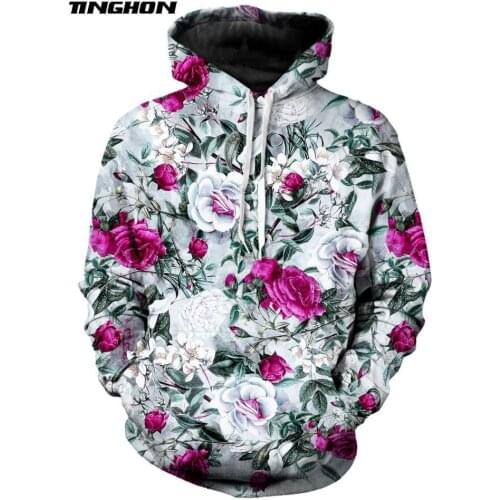XS-7XL New Fashion Mens Hoodies Retro flowers Rose / Peony / chrysanthemum Print 3d Unisex Casual Hooded Sweatshirt 05
