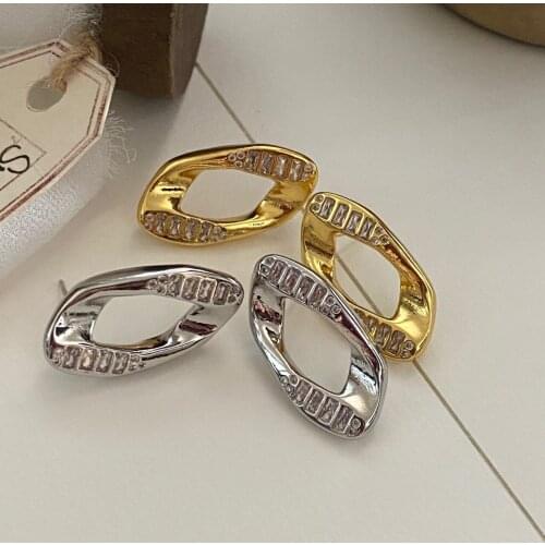 South Korea and Europe exaggerated horseshoe shape zircon earrings silver-plated retro earrings