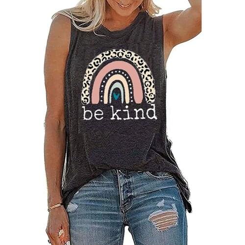 2021 Summer Fashion Tank Top For Women Rainbow and Be Kind Printed Sleeveless T Shirts Loose Cotton Harajuku Tops Femme