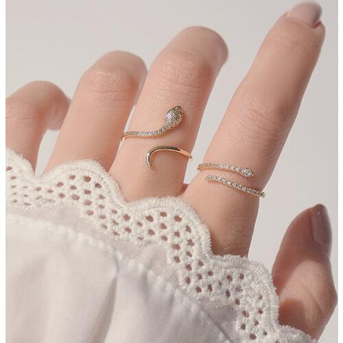 Ins Hot Sale 14K Gold Plated Adjustable Wedding Rings for Women Luxury Shining AAA Cubic Zircon Snake Engagement Rings